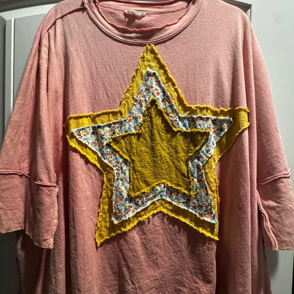 easel Tops - easel Pink Top with Yellow Star Appliqué